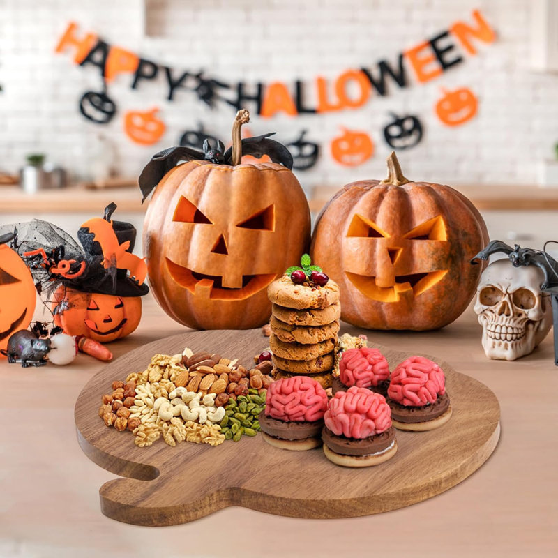 Planche à découper en bois en forme de citrouille pour la décoration de la cuisine, plateau de service de préparation de repas d'Halloween de cuisine L 13 po x l 12 po polyvalent