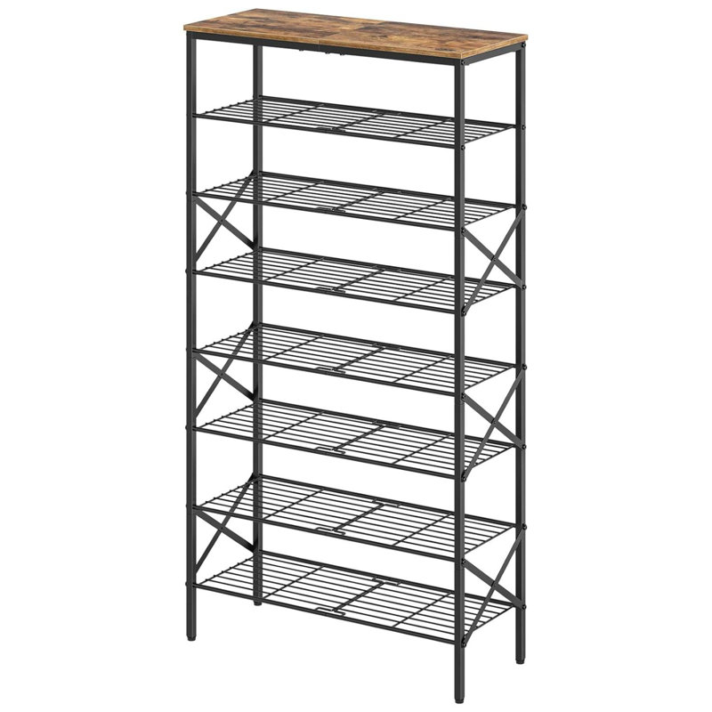 8-Tier Shoe Rack Shoe Storage Entryway Shoe Organizer Holds 28-35 Pairs, Rustic Brown