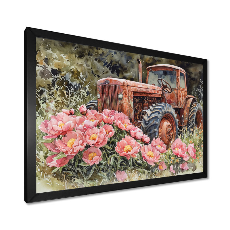 Dorith Summer Wildflowers By The Old Tractor I - Art mural fleurs sauvages, Reproduction encadrée d'une seule photo