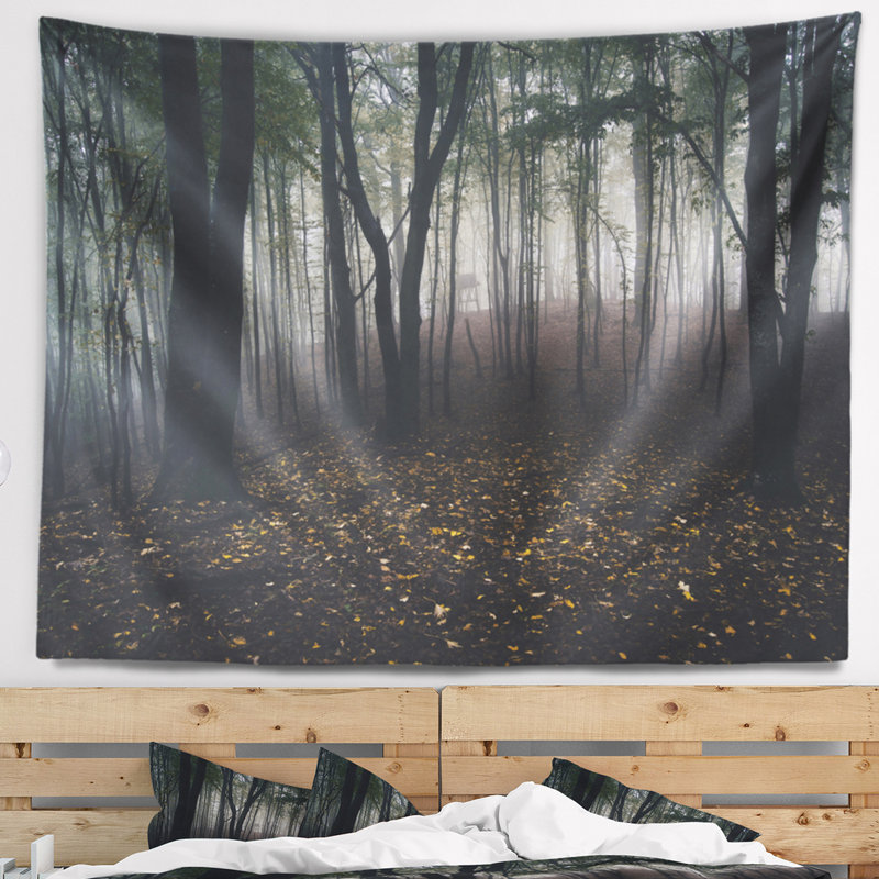 Tapisserie forêt sauvage dark effrayant éclairé misty, H 32 po x l 39 po