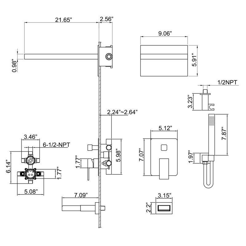 8-Inch Matte Black Multi-Head Rain Shower System with Filter