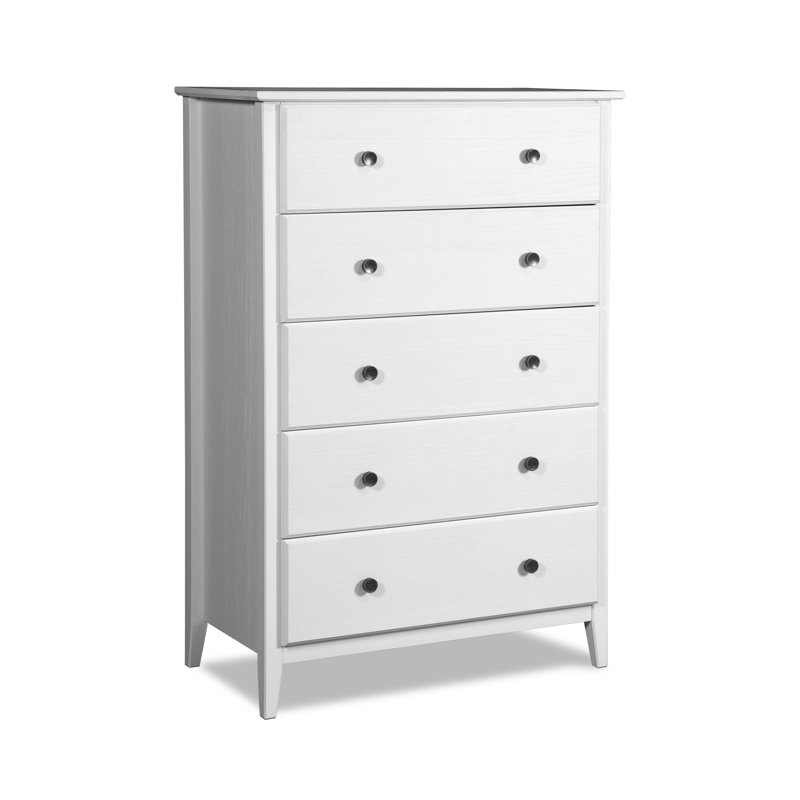 Commode 5 tiroirs Greenport, Blanc brossé