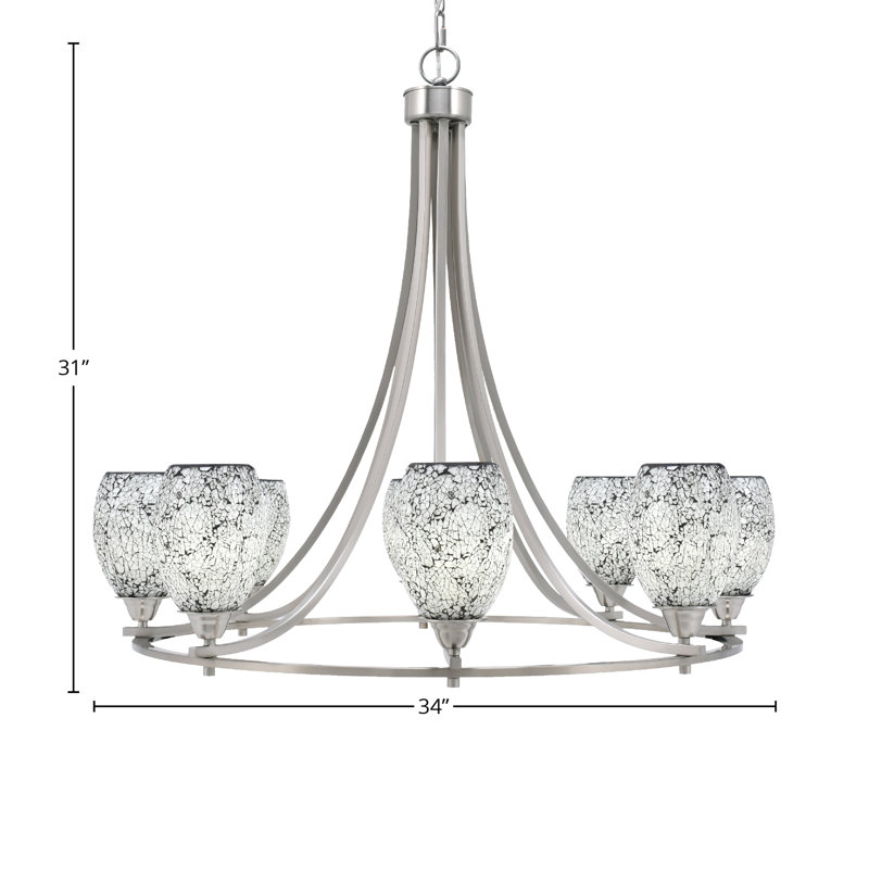 Lustre 8 lumières Paramount illustré avec verre de 5 po, H 31 po x l 34 po x P 34 po, Blanc / Gris, Nickel brossé