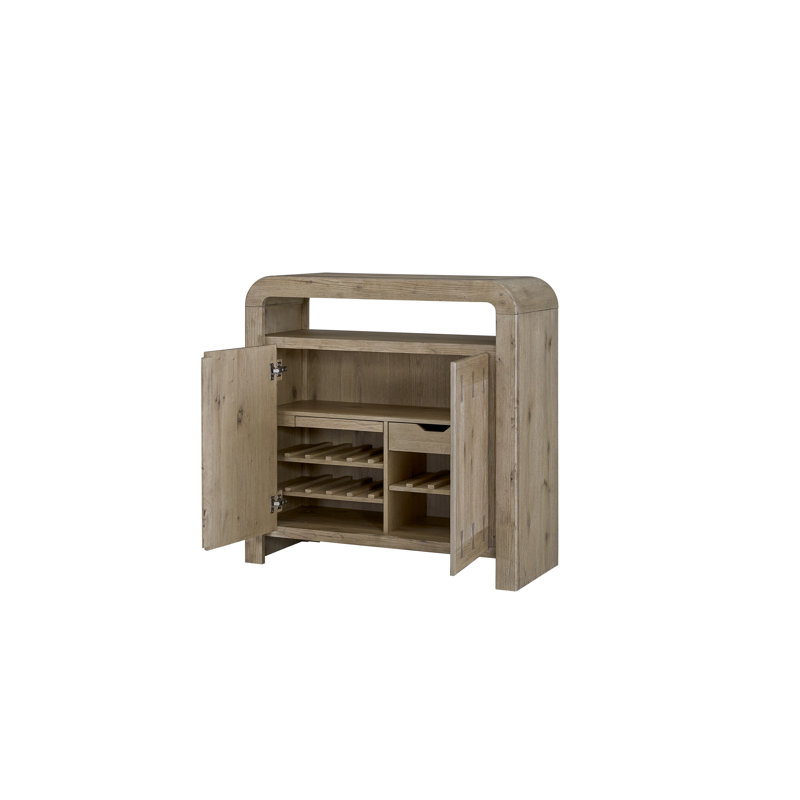 Zina Bar Cabinet with Wine Rack and Soft-Close Storage in English Knotty Oak Veneer