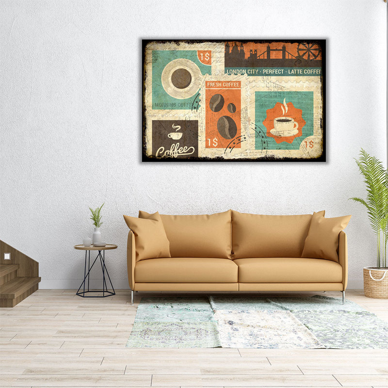 «Coffee Stamps 2», reproduction d'art sur toile, H 20 po x l 30 po