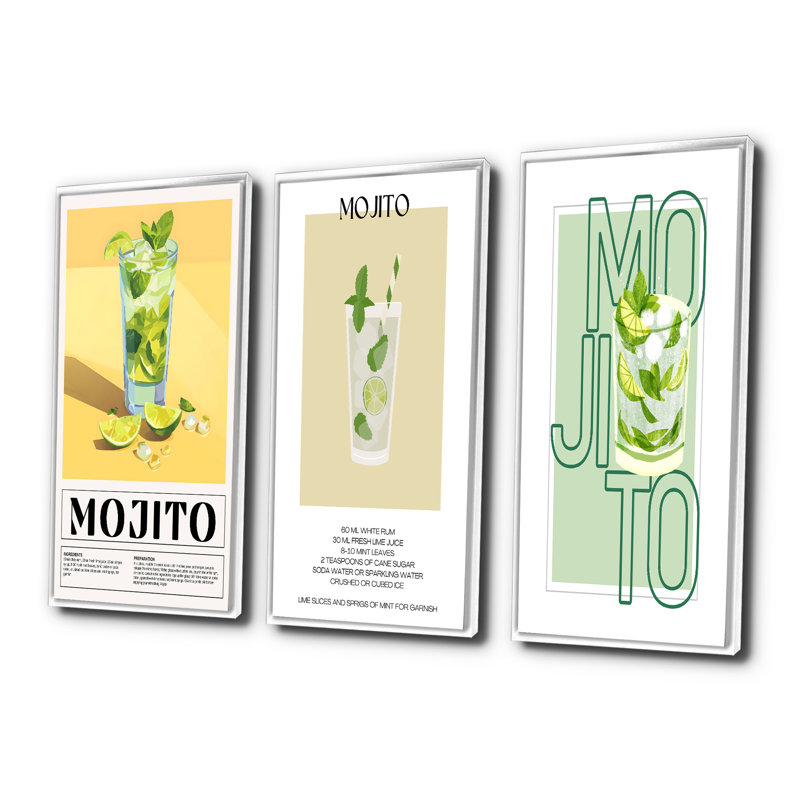 Mojito traditionnel cubain Punch I - collection d'art mural de grands cocktails, H 28 po x l 36 po, Blanc
