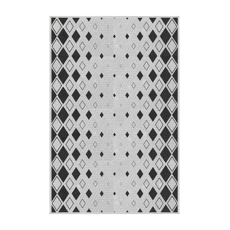 Tapis gris/zone noire à motifs, Rectangle 5 pi x 8 pi