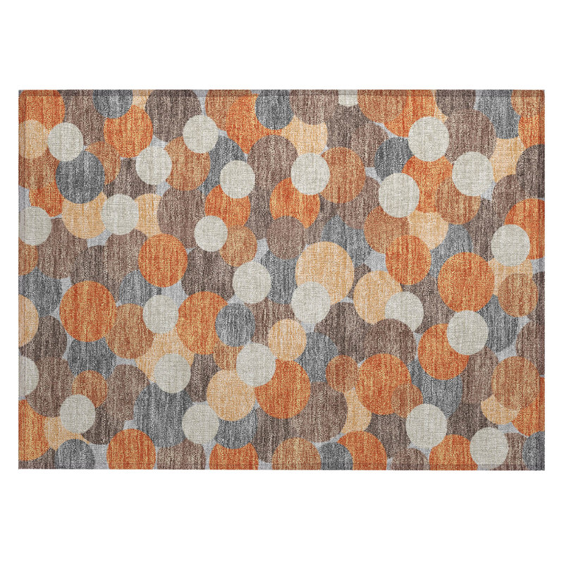 Machine Washable Indoor/Outdoor Chantille ACN2450 Geometric Rug, 1'8" x 2'6", Orange