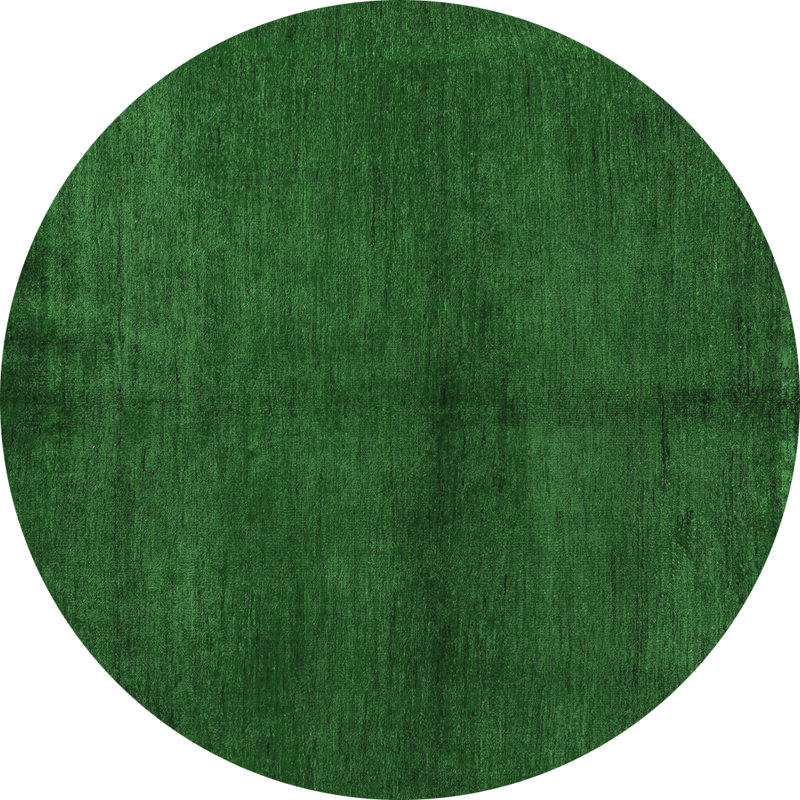 Tapis vert en laine et polyester tissé à la machine à motif abstrait, Rond 8 pi