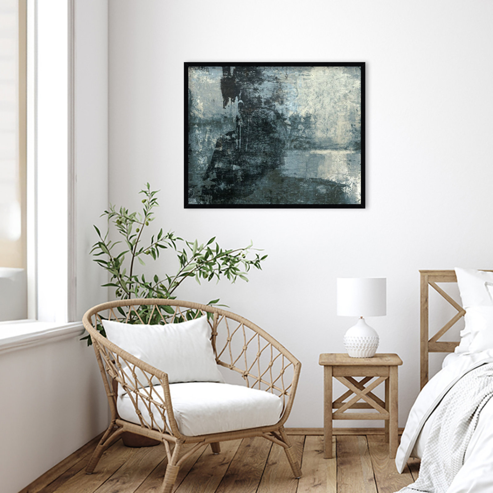 Fresno "Black and Grey and Blue III" Print, 27" H x 33" W, Black