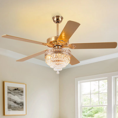 Ventilateur de plafond 52 pouces à 5 pales en cristal avec télécommande et lumière