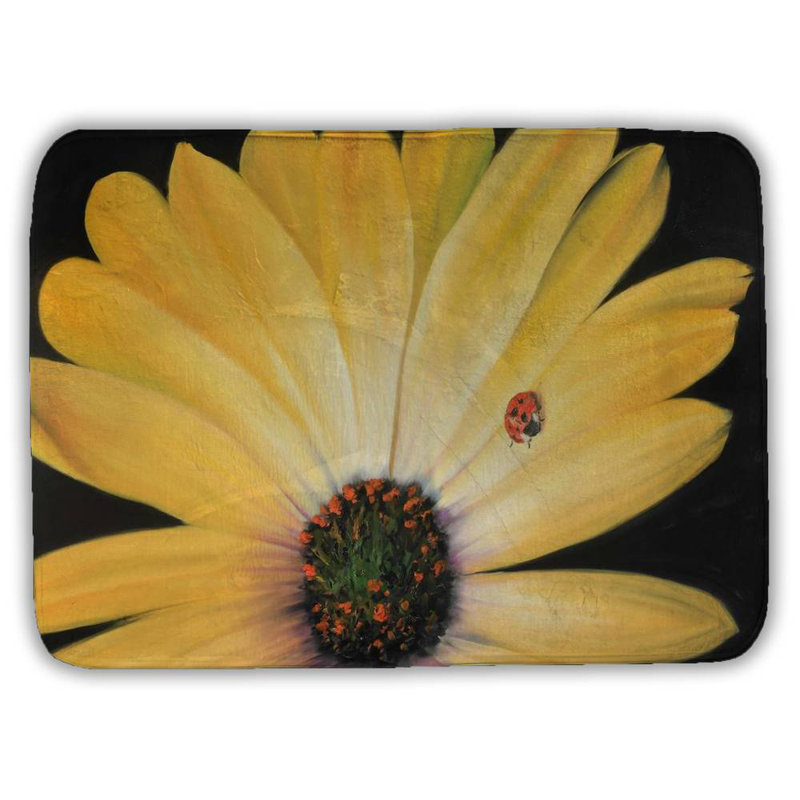 Yellow daisy and ladybug Bath Mat with Non-Slip Backing - Quick Dry Memory Foam Bathroom Rug - Absorbent - Modern Plush Spa-Style - Machine Washable
