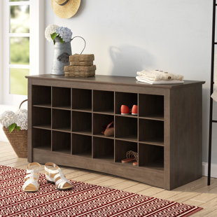 40.2 Rustic Bamboo Upholstered Entryway Flip Top Ample Storage Shoe Rack Bench with 3 Shelves