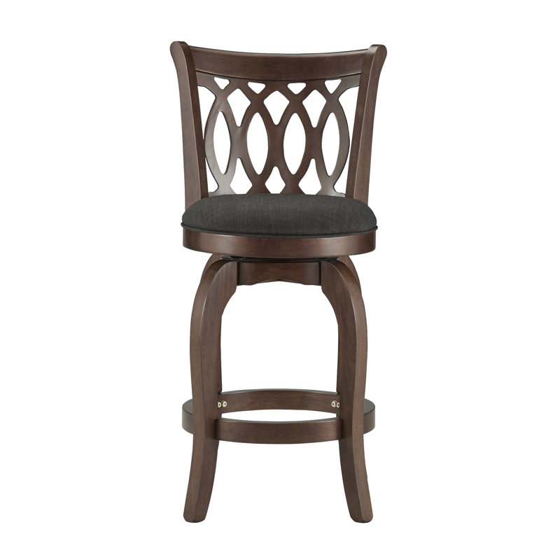 Chaise pivotante à hauteur de comptoir Alyn, Tabouret de comptoir (assise de 24 po de hauteur), Lin gris foncé, Cerisier