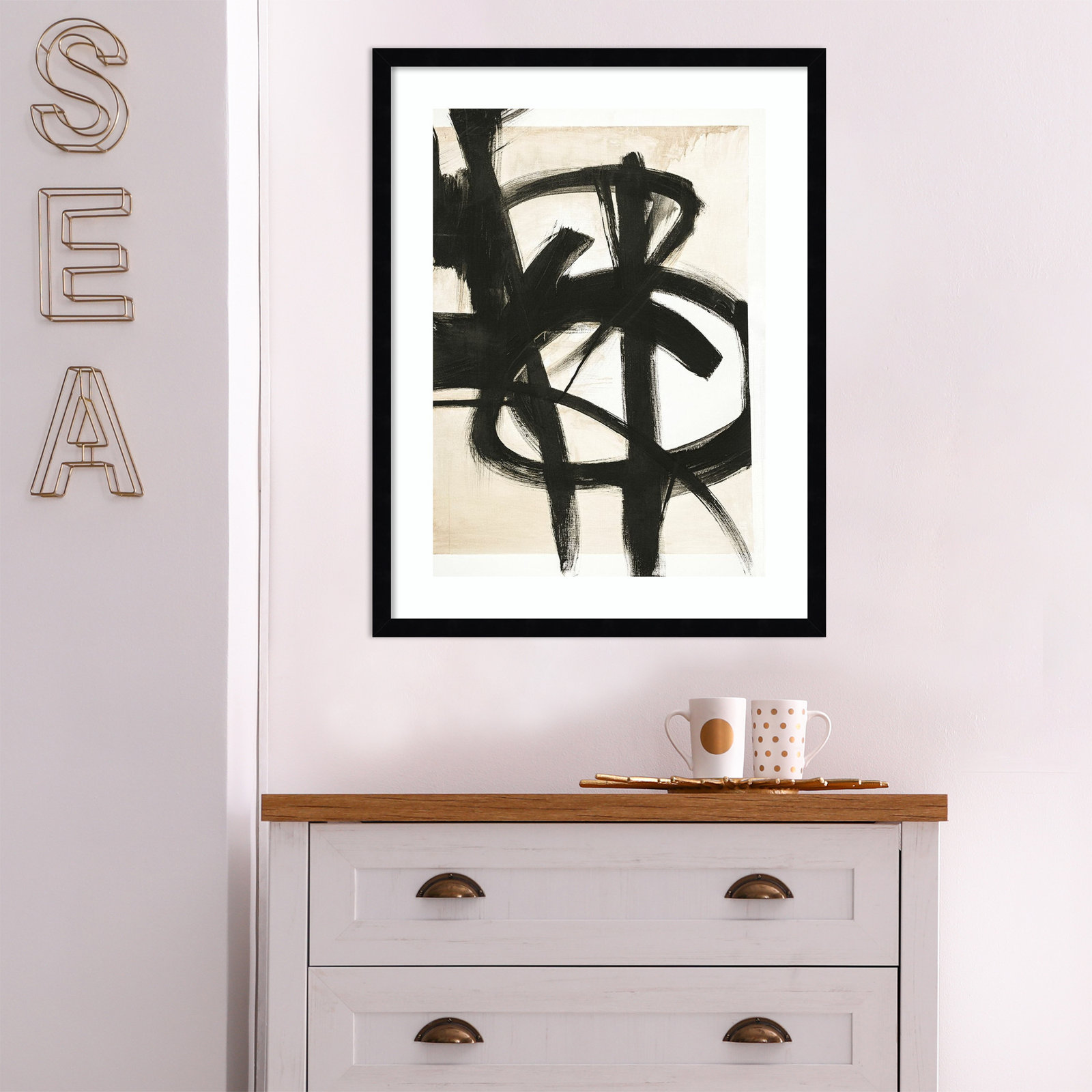 Graphical Shapes 7 Print, Black Framed Paper, 26.12" H x 20.12" W x 0.88" D
