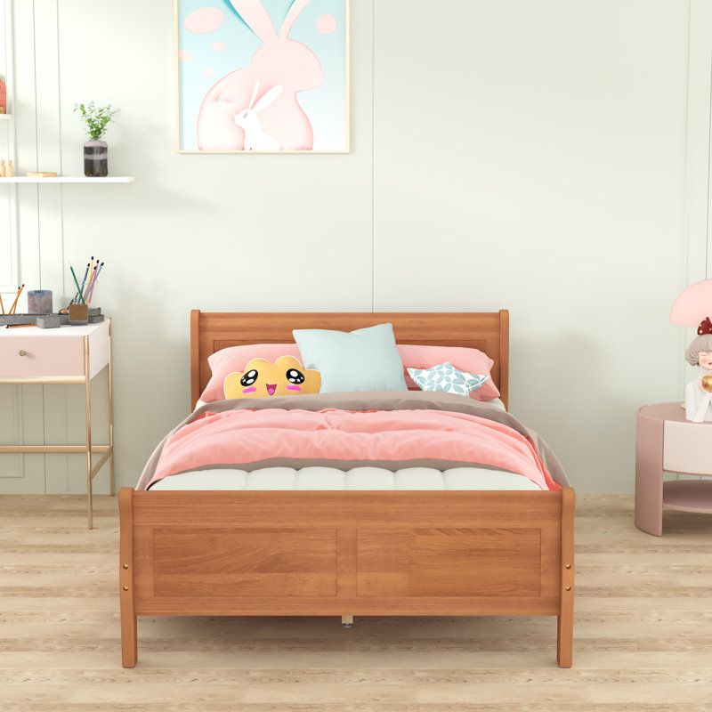 Lit plateforme en bois avec tête de lit, Double, Chêne