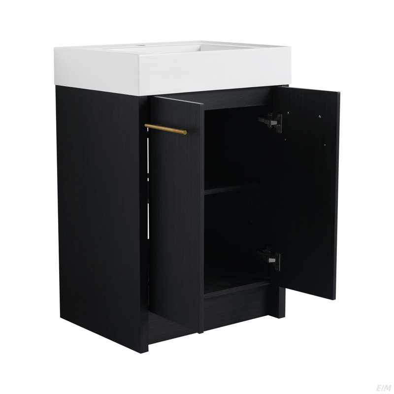 Meuble-lavabo autoportant de 24 po avec lavabo en résine, avec porte à fermeture douce, ensemble KD