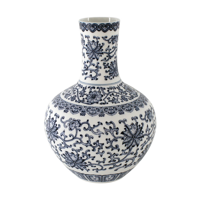 Vase de table en porcelaine d’intérieur/d’extérieur noir/blanc 12 po