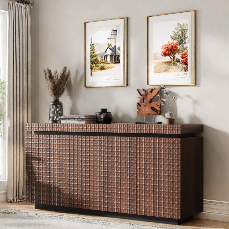 Buffet moderne avec grand espace de rangement et finition texturée distinctive
