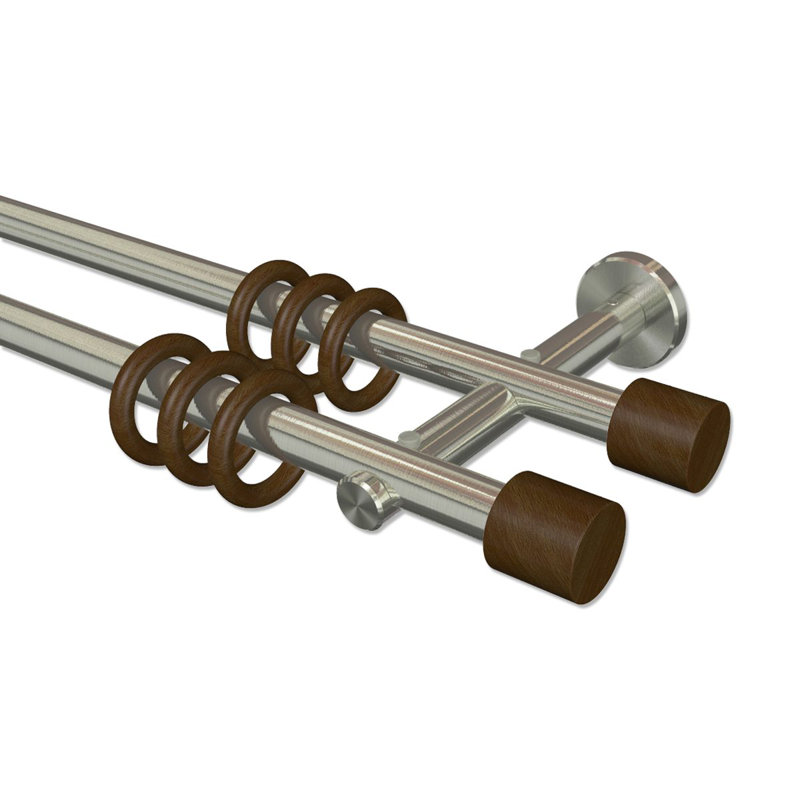 Bedwell 1.6cm Double Curtain Pole, Stainless Steel/Walnut Lacquered, 5cm H x 320cm W x 15cm D