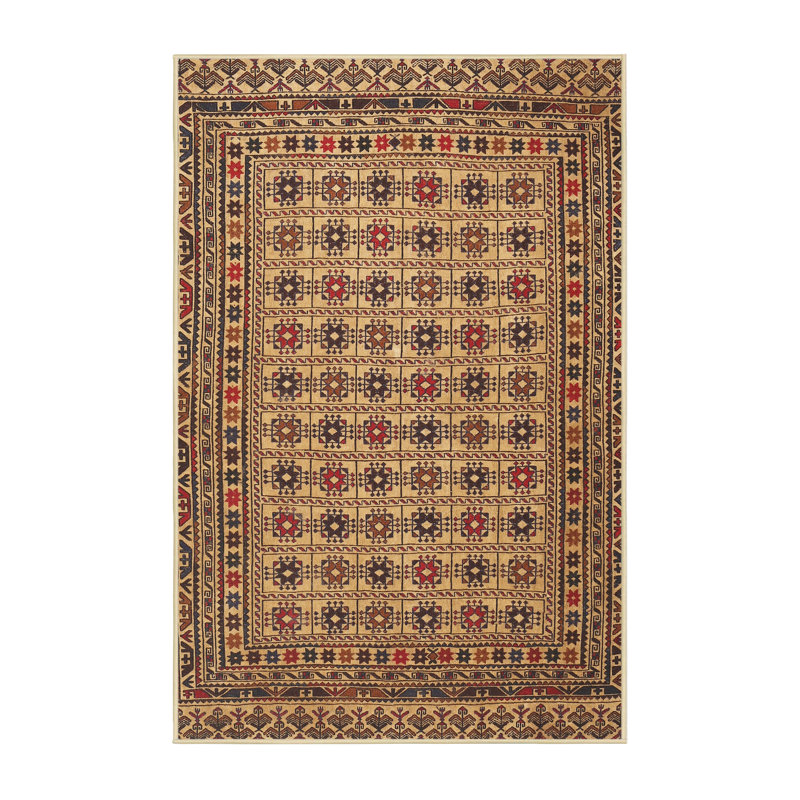 Tapis traditionnel brun / beige / rouge, Rectangle 2 pi x 5 pi