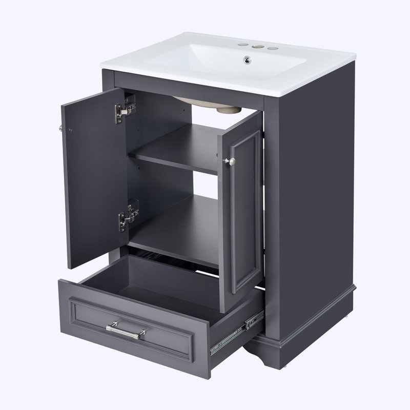 Ensemble de meuble-lavabo autoportant moderne avec lavabo en céramique, Gris