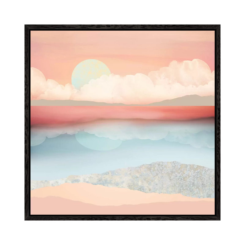 Mint Moon Beach - Print on Canvas, 45.72 cm H x 45.72 cm W, Black Framed