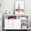 Armoire mobile blanche - Support d'imprimante avec roulettes, 2 casiers verrouillables, un tiroir et 3 tablettes pour ranger des fournitures