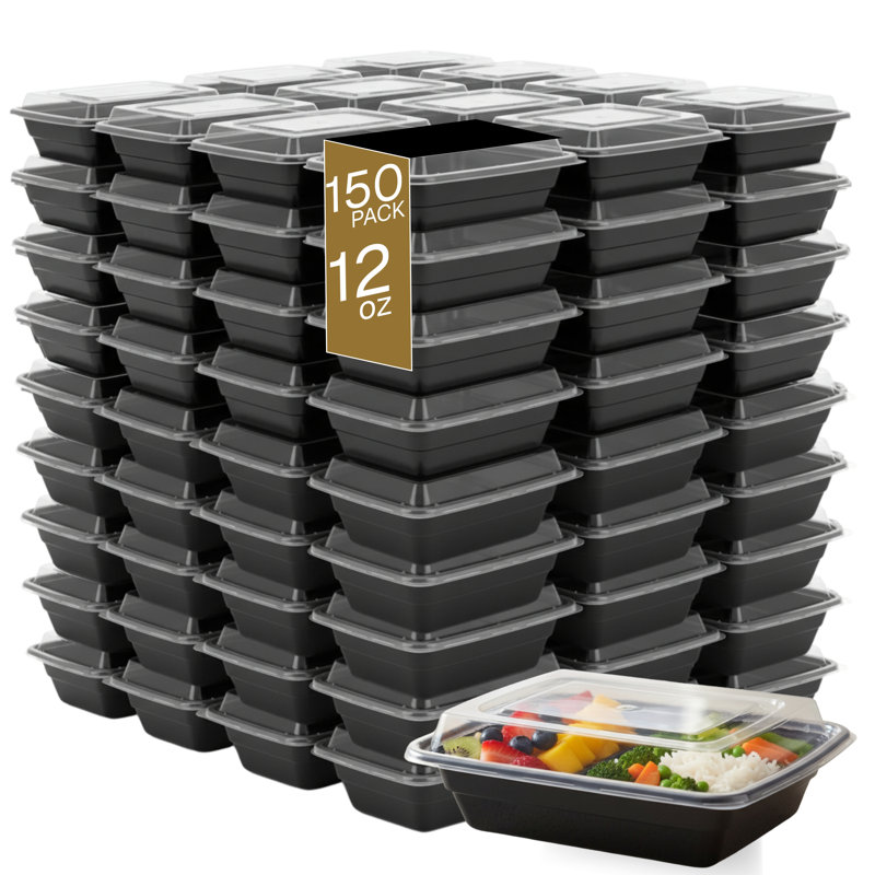 Microwaveable Container (Shallow) with Lid, 12oz, 150-Pack