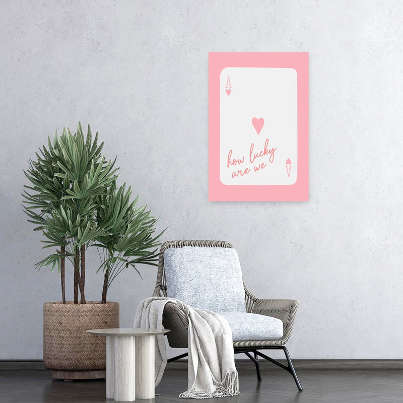 How Lucky Are We Ace Pink Bold Contemporary Minimalist Coastal Wall Art Print 1 Piece Wrapped Canvas Wall Art
