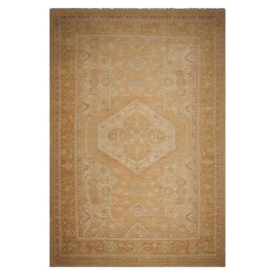 11'9''x17'9" Tan Hand Knotted Medallion Traditional Oushak Wool Area Rug