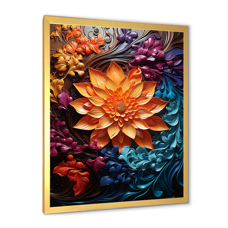 «Kaleidoscopic Curl Flower Spiral I», reproduction sur toile, Encadrement doré, H 32 po x l 16 po x P 1 po