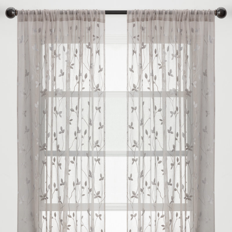 Sage Embroidered Vine Sheer Curtain Panels, 52" x 108"