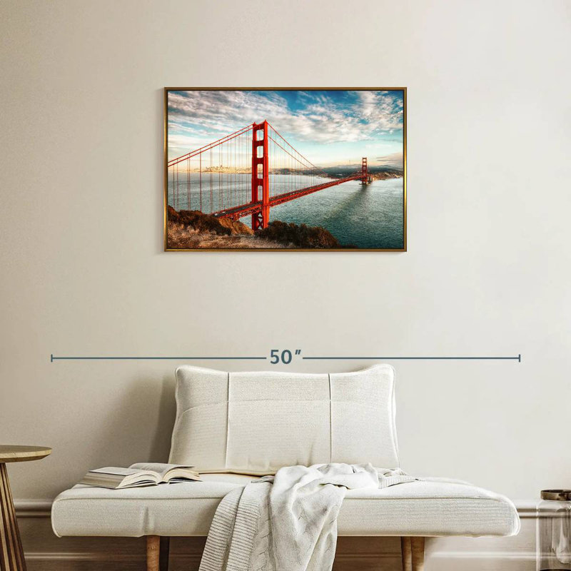 Pont rouge Golden Gate, 31 po x 21 po, Cadre flottant doré