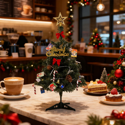 20'' Artificial Christmas Tree Lighted Mini Christmas Tree Table Top Small Christmas Tree With LED Lights Ornaments DIY Indoor Outdoor Holiday Decoration