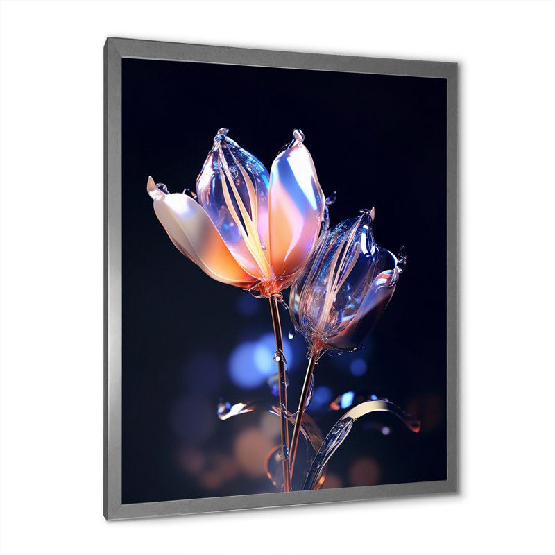 Tulipe luminescente qui fleurit gracieusement sur toile, Cadre simple argenté, H 32 po x l 24 po x P 1 po