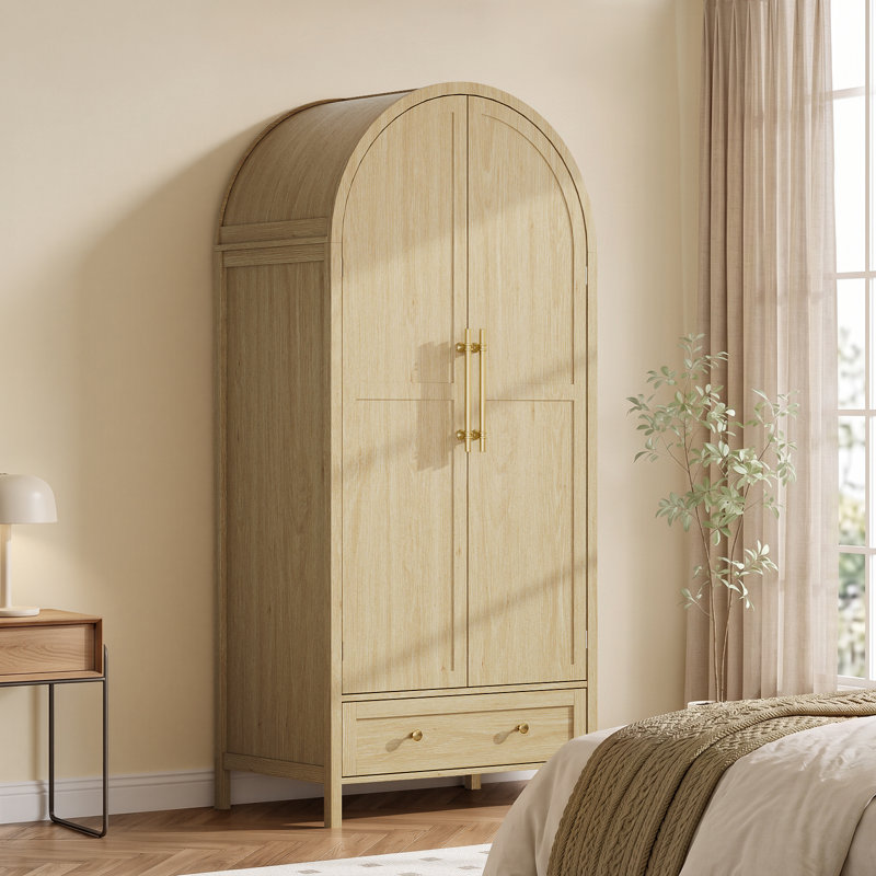 Armoire incurvée en chêne avec 2 portes et 1 tiroir, Chêne