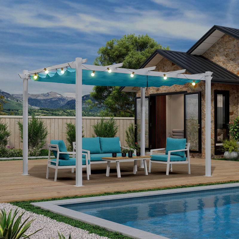 Pergola en aluminium avec auvent, Bleu, L 10 pi x 12 pi, Blanc
