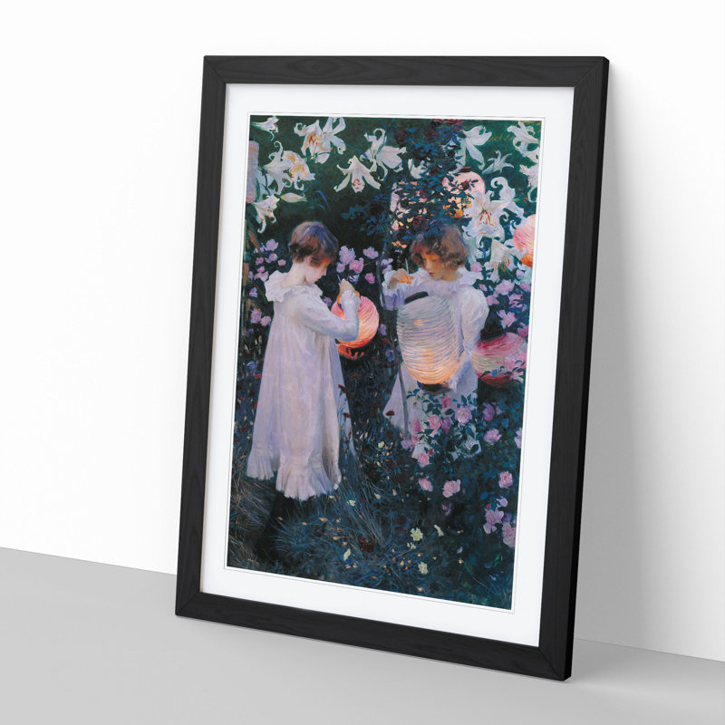 Carnation, Lily, Rose by John Singer Sargent - Picture Frame Painting, 36cm H x 27cm W x 2cm D, Black Framed