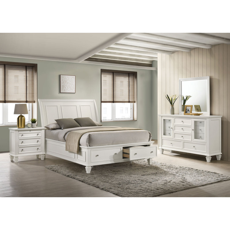 Ensemble de chambre avec lit pour grand lit 4 pièces Sharrell Beach, Très grand, Exquisite White