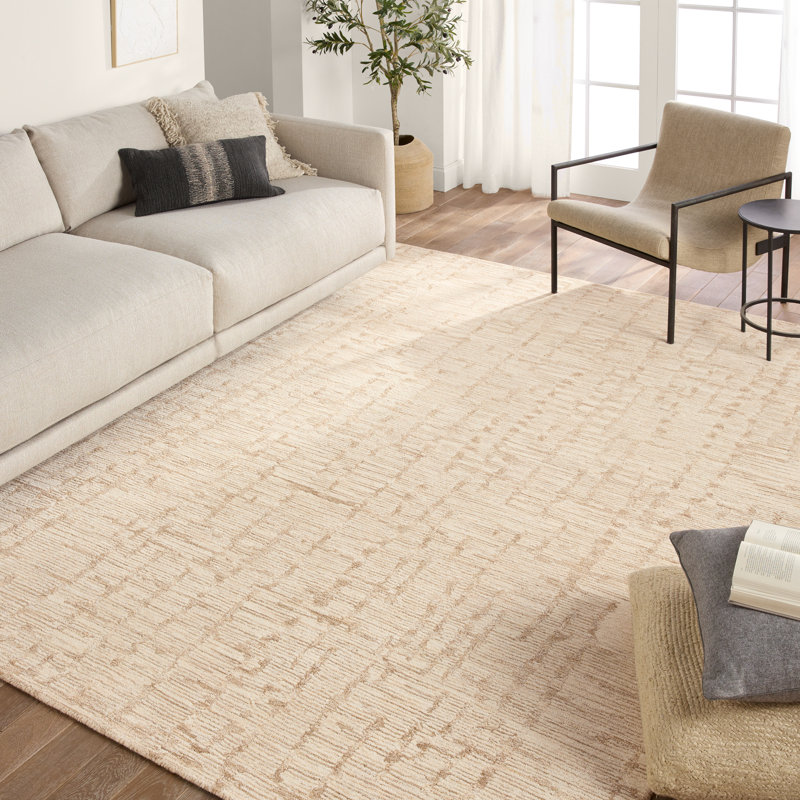 Ivory Handmade Wool Tufted Abstract Rectangular Rug