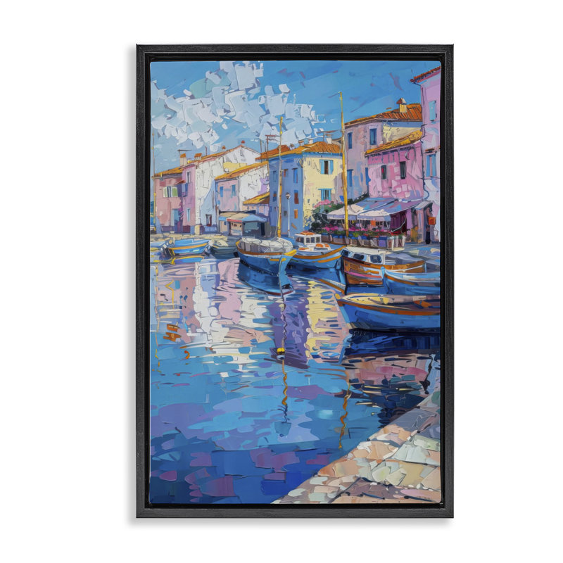 Cadre flottant Abstract Harbor Reflection, design par LSR Design Studio, Cadre flottant noir de jais, H 25 po x l 17 po