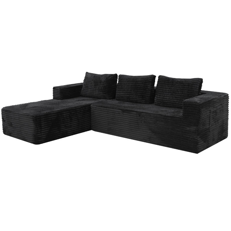 Canapé d'angle en L sans ossature, 250 cm (98,4 po), velours côtelé noir