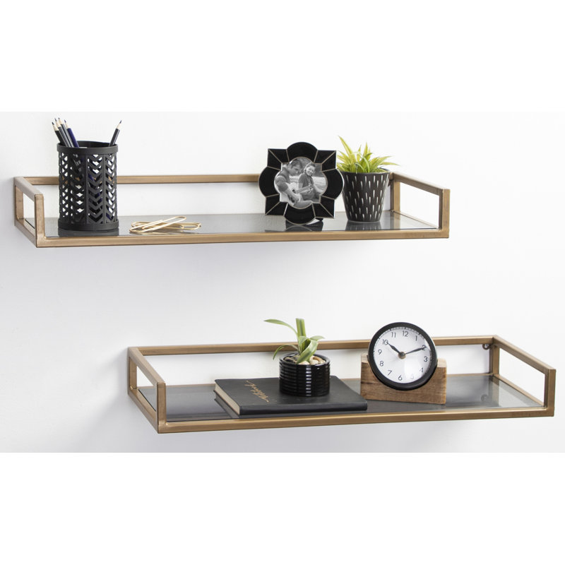 Elegant Gold and Black Glass Wall Display Shelf - 26.4" x 10.9"