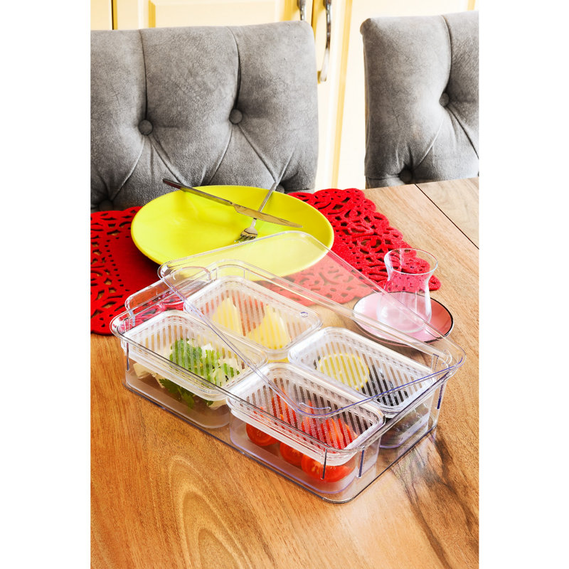 Ensemble de petit déjeuner 5 pièces, plastique transparent | Comprend 1 plateau (13,0 x 7,9 x 2,8 po) et 4 bols (5,5 x 3,5 x 2,0 po) | Va au lave-vaisselle, sans BPA | Parfait pour un usage quotidien, une expérience culinaire élégante et fonctionnelle