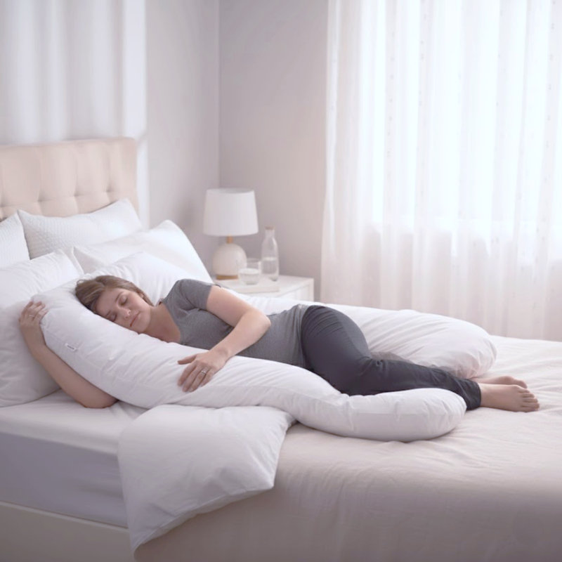 Oreiller Lavish Home Preg position - Coussin complet en forme de U pour femmes enceintes avec housse amovible - Support de grossesse pour dormir - Coussins de corps pour adultes, coussin de maternité (blanc)