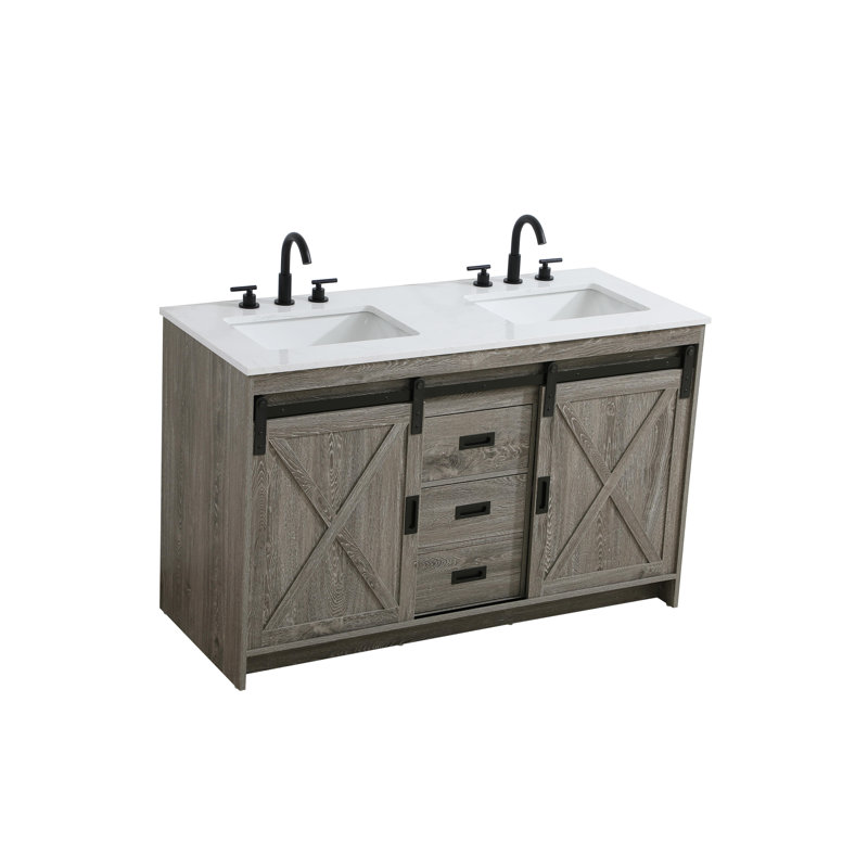 Meuble-lavabo double Boden, Gris rustique
