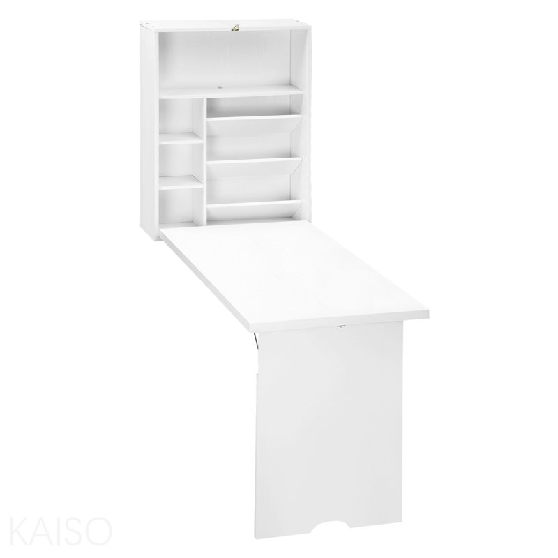 Bureau convertible mural pliable, bureau flottant multifonctionnel avec tablette de rangement pour bureau personnel, blanc