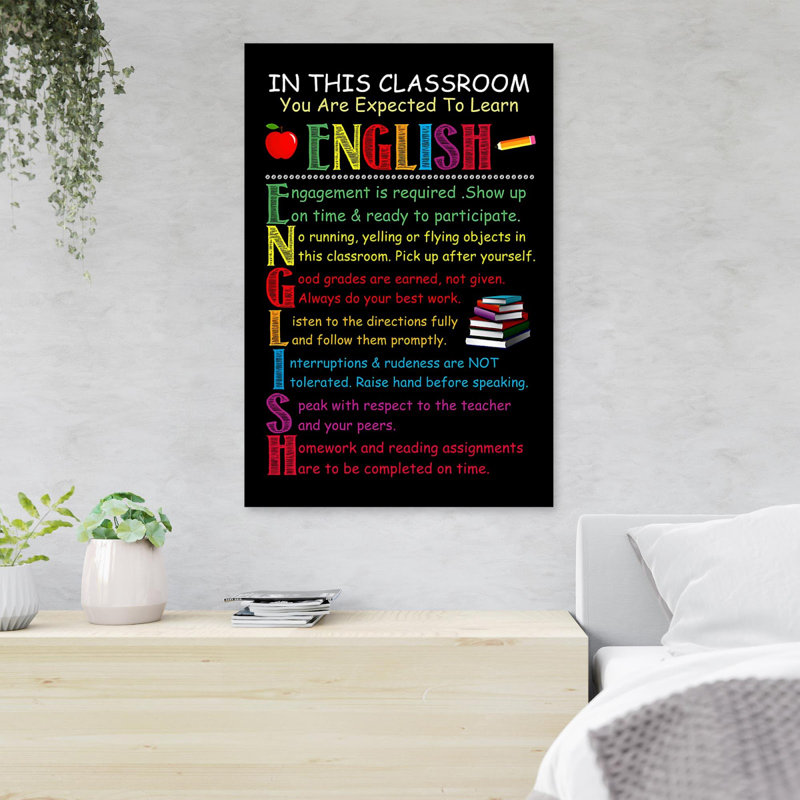 Classroom Rules - In This Classroom We Att espéré apprendre anglais - 1 pièce, impression d'art graphique rectangulaire sur toile tendue