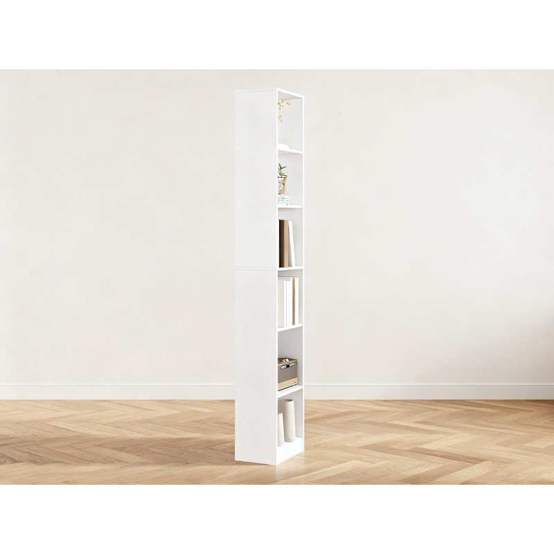 Grande bibliothèque étroite avec tablettes réglables, étagère de rangement ouverte à 6 niveaux, organisateur cubique compact pour le salon, le bureau à domicile et la chambre à coucher